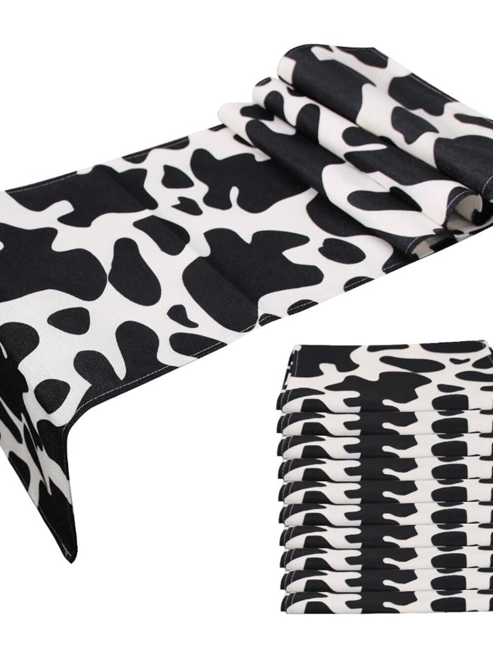10 Pcs Linen Cow Print Table Runner Black and White Farm Cow Print Tablecloth We